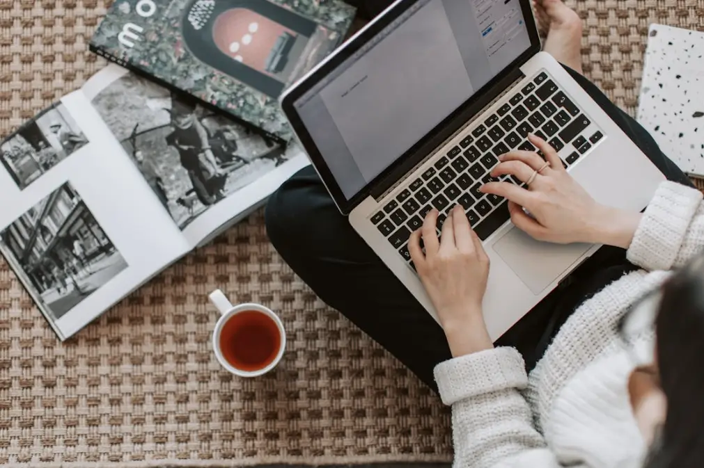 Woman writing an article